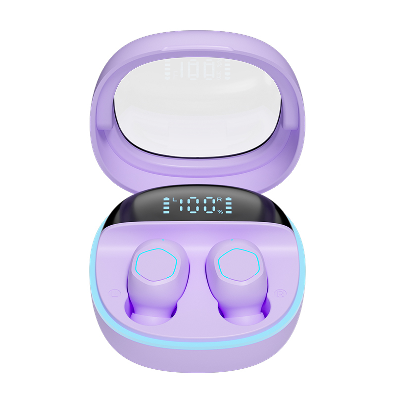 ETEK Transparante-deksel LED-display Draadloze Oortelefoon BT 5.3 Touch-Control Oortelefoon F10 Luidspreker zwart wit paars