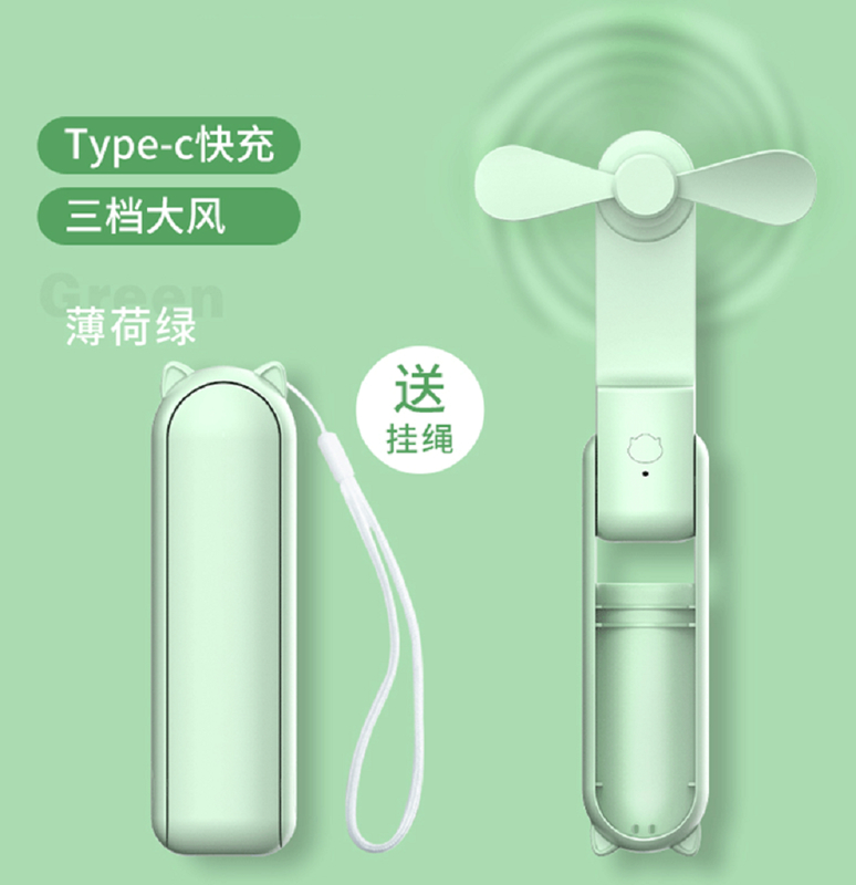 Groene ABS-ventilator met elektronische componenten 1200mAh batterij 7-10 uur gebruiksduur 3-snelheden aanpassing 5W output 132g lichtgewicht
