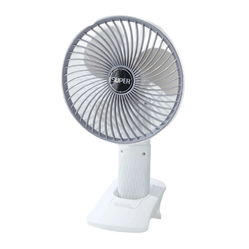 4-in-1 Multi-Position Grijze ventilator Clip Hang Stand Handheld Twee versies Batterij ventilator Met 3-snelheid, direct-plug-ventilator Met 1-snelheid