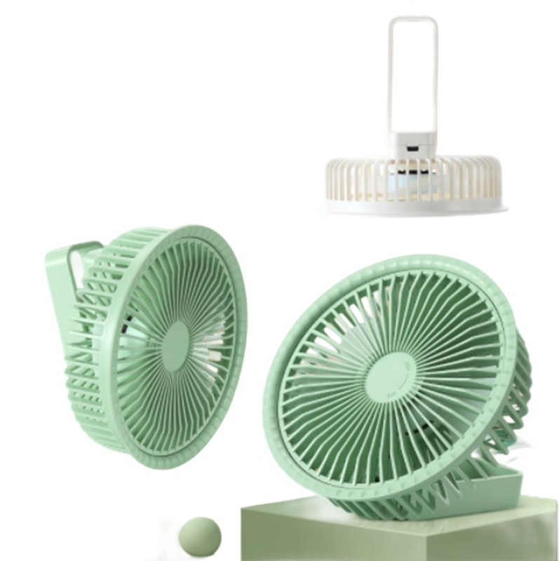 3-snelheden Stille Ventilator Voor Bureau Staand Of Hangend 1200mAh Batterij Type-C Snel Opladen Met 2-3 Uur Gebruiksduur Wit Groen