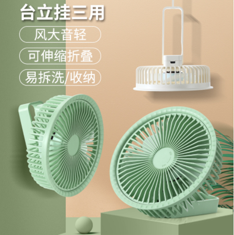 3-snelheden Stille Ventilator Voor Bureau Staand Of Hangend 1200mAh Batterij Type-C Snel Opladen Met 2-3 Uur Gebruiksduur Wit Groen