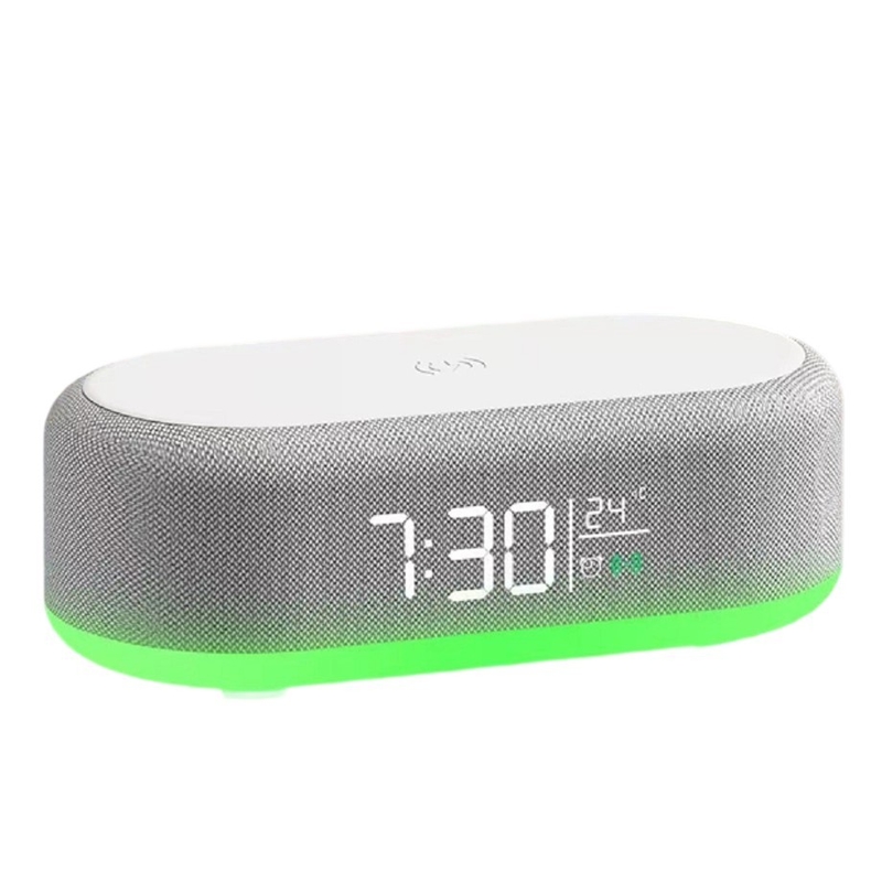 ETEK Bluetooth 5.3 multifunctionele luidspreker met temperatuurscherm, klok, 1200mAh batterij, 15W draadloos opladen, 52mm 5W driver.