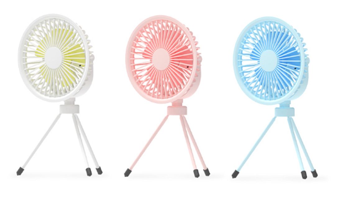 ETEK 3-in-1 Draagbare Ventilator (Roze/Blauw/Wit), 2000mAh batterij (4 uur opladen), ABS+PP+Staal materiaal, Statief/ophanging/handheld 3 standen