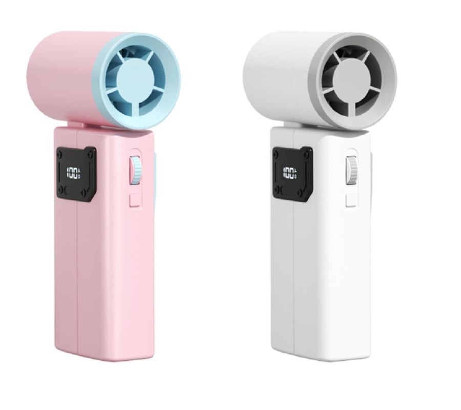 ETEK 3600mAh fan met 6,5W vermogen, 100 versnellingen + turbomodus, ABS + PC dubbelkleurige carrosserie ((Wit/Roze).