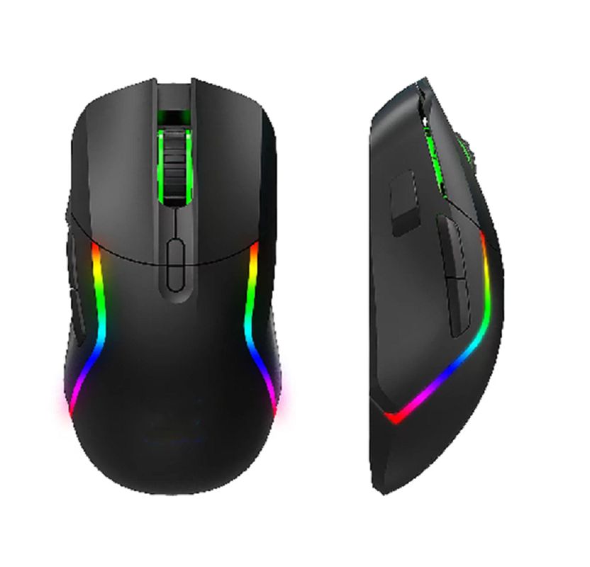 Deze 2.4G draadloze + Bluetooth RGB gaming muis met 8 knoppen, 1200-3200 DPI aanpassing, 3.7V/600mA batterij