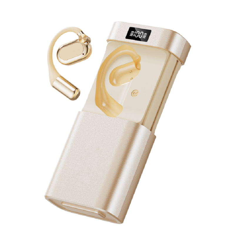 ETEK Open-fit AI Vertaling Draadloze Oortelefoon Met LED Zaklamp & Powerbank 1800mAh Oplaadcase Zwart / Huidskleur
