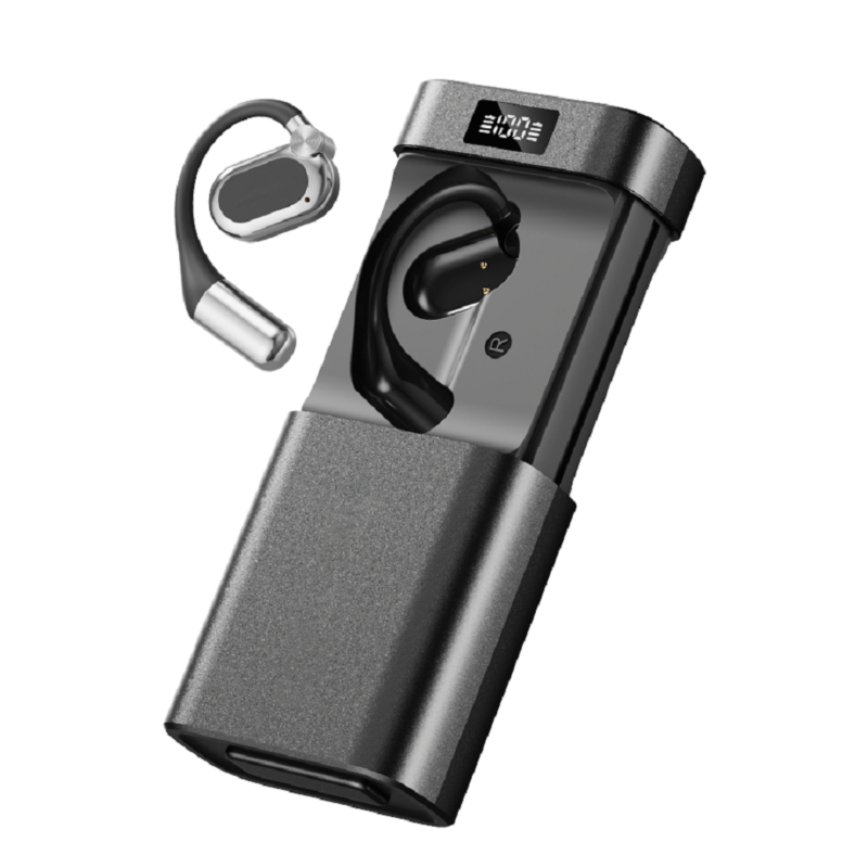 ETEK Open-fit AI Vertaling Draadloze Oortelefoon Met LED Zaklamp & Powerbank 1800mAh Oplaadcase Zwart / Huidskleur