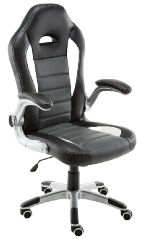 Ergonomische stoel met opklapbare armleuning & drievoudige PU-vulling 320mm PU-zwenkwielen met poedercoating basis en 100mm geverfde gaslift