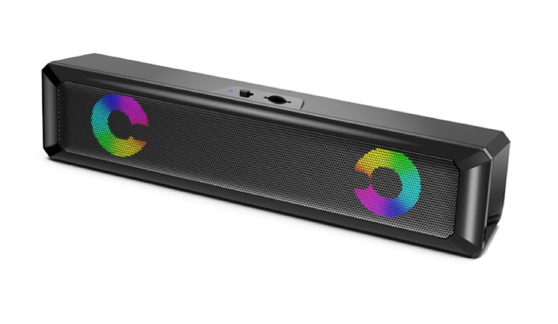 ETEK Soundbar Kenmerken Dubbele 2-inch Drivers die 3W*2 RMS Output Leveren Inclusief Lichtvervagingseffect Onafhankelijke Schakelaar