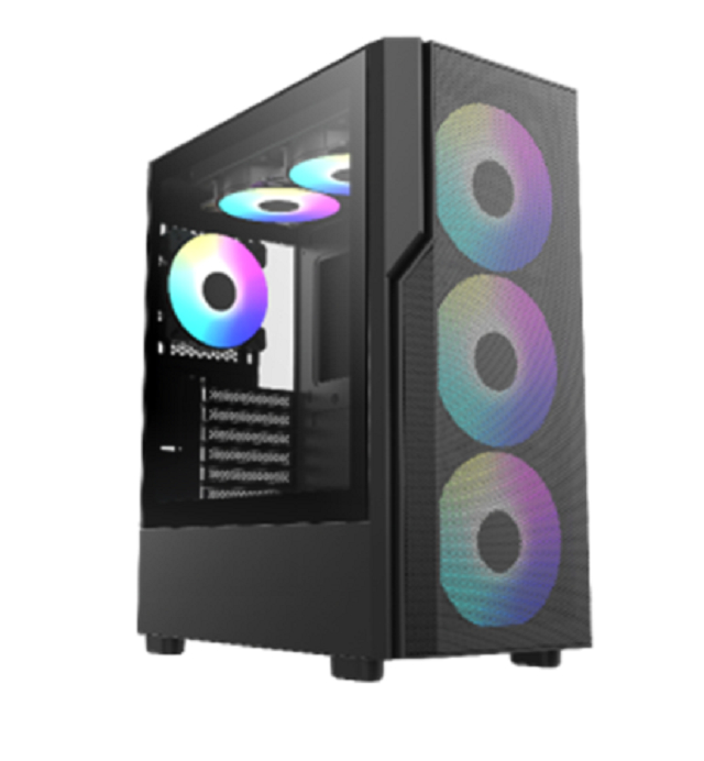 Mid-Tower ATX Gaming Case met gehard glas, 7 uitbreidingsslots, USB 3.0 + Type-C (optioneel) en ondersteuning voor voor-top-achterkoeling