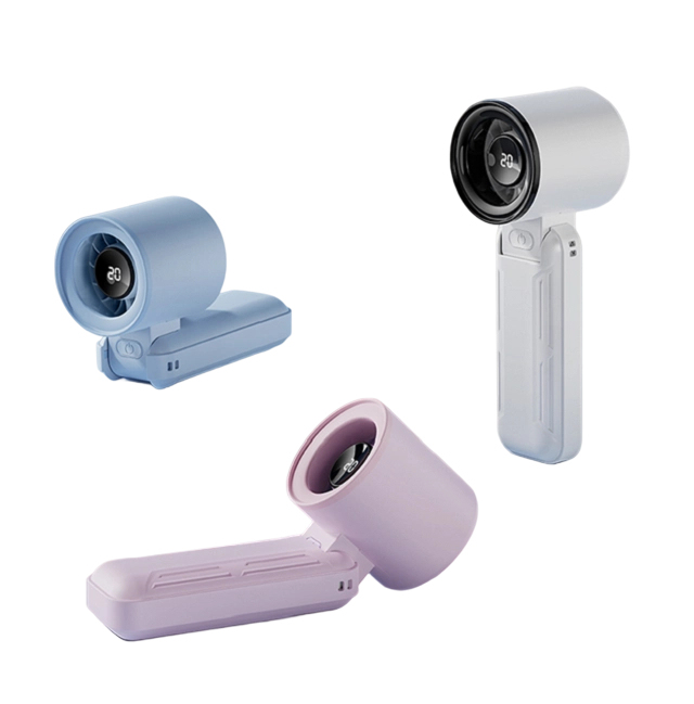 Opvouwbare Hoge Snelheid USB-Ventilator met LED-Display, 3000mAh, 5 Snelheden, Type-C, Zwart/Paars/Blauw/Wit, voor reizen, kantoor en buitengebruik