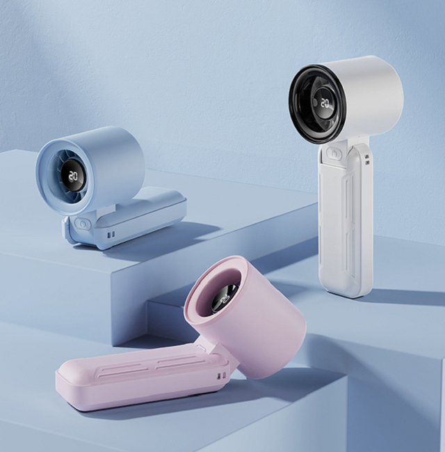 Opvouwbare Hoge Snelheid USB-Ventilator met LED-Display, 3000mAh, 5 Snelheden, Type-C, Zwart/Paars/Blauw/Wit, voor reizen, kantoor en buitengebruik