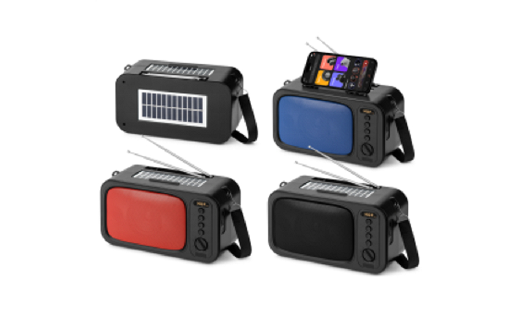 ETEK 10W Solar Bluetooth Luidspreker, Dubbele 1W Zonnepanelen, TWS, FM, USB/TF, 78mm Driver, Zwart/Rood/Blauw, ideaal voor buiten, kamperen