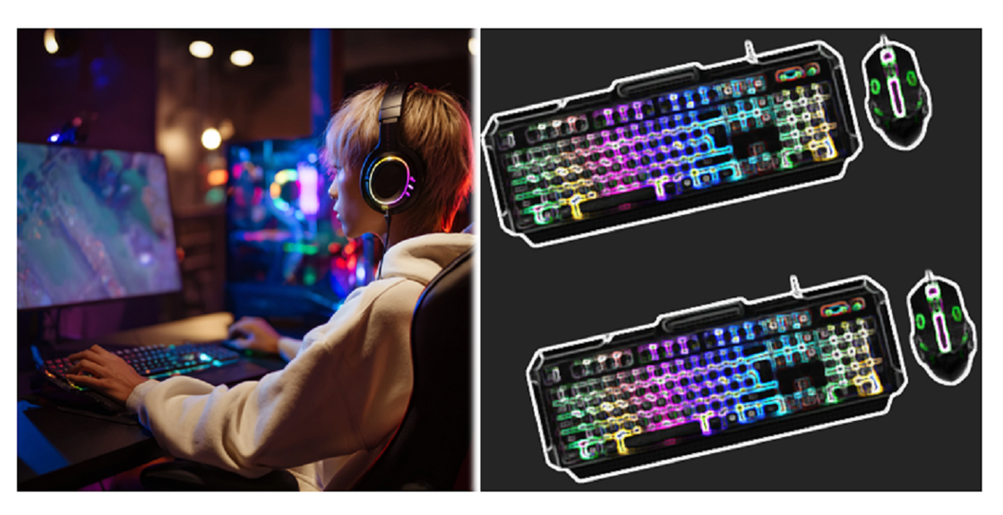 ETEK 104-Key Wired Mechanical-Feel Gaming Keyboard & mouse combos,Black Carbon Fiber Texture, 2.8M Cable, Rainbow Keycaps