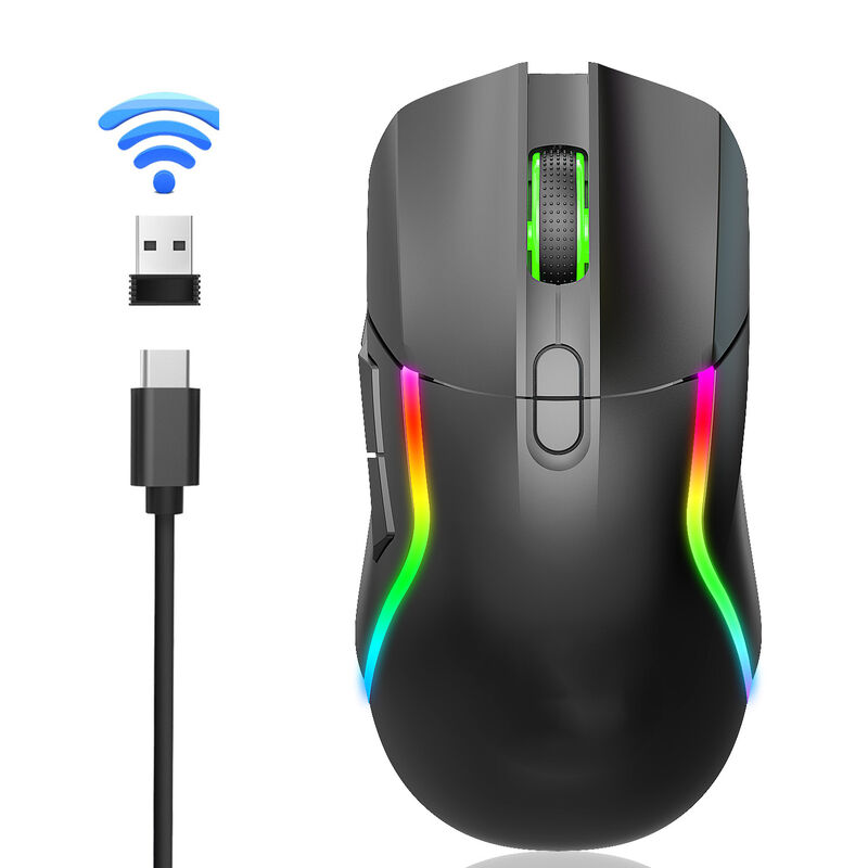 Dual-mode draadloze gaming muis,2.4G + Bluetooth 5.0, 4 DPI-niveaus, RGB-verlichting, 600 mAh batterij, Type-C oplaadbaar,8 knoppen
