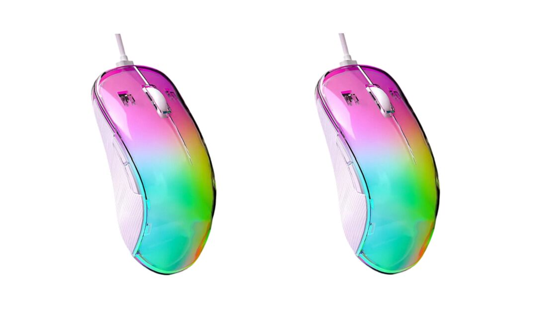 Crystal RGB Gaming Mouse, 7200 DPI, 7 Macro Keys, 10M Clicks, Transparent Shell, 13 Verlichtingsmodi