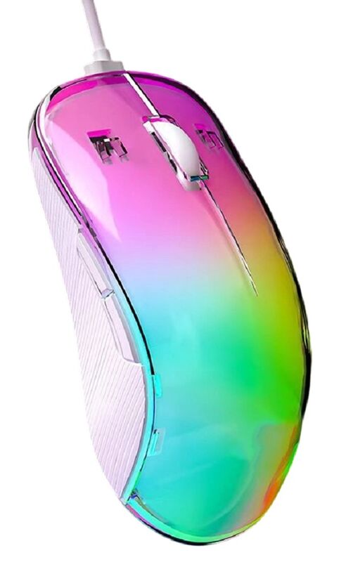 Crystal RGB Gaming Mouse, 7200 DPI, 7 Macro Keys, 10M Clicks, Transparent Shell, 13 Verlichtingsmodi