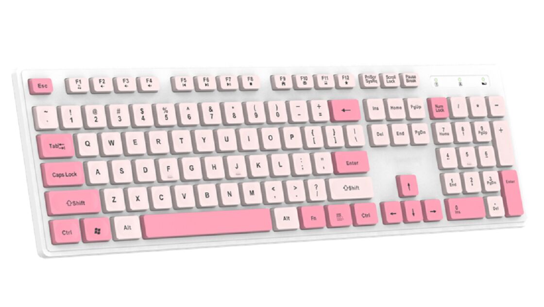 Office Membrane Keyboard, HiTrend Chip, ABS 475, 2.4G, optionele 1.5M bedraad, zwart/blauw/roze