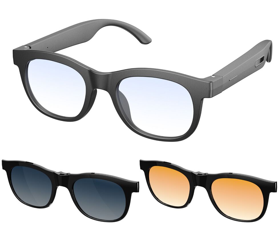 AI Bluetooth zonnebrillen, 40g lichtgewicht, MEMS microfoon voor vergaderopname, magnetisch opladen, open-oor audio