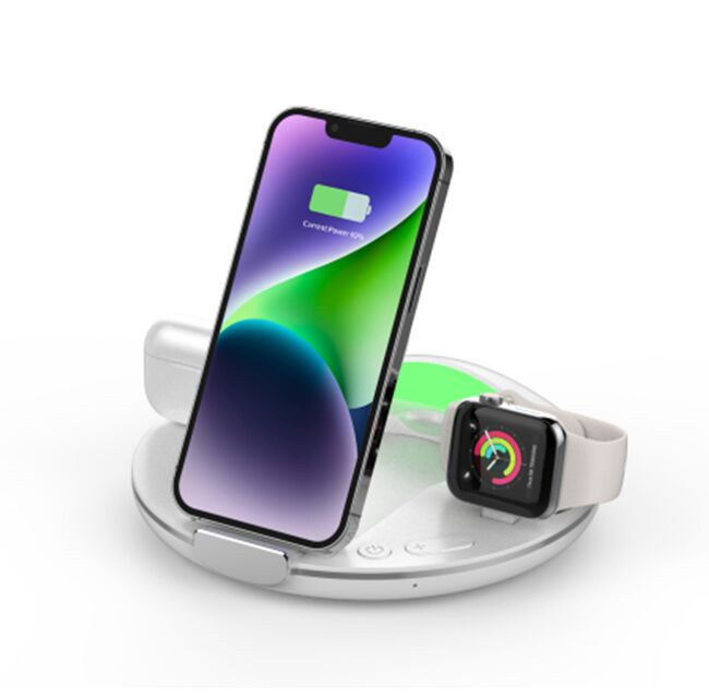 4-in-1 Magnetische draadloze opladers, 15W Telefoon, 2.5W Horloge, 5W Oordopjes Opladen, Zwart/Wit