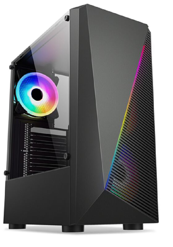 ATX Mid-Tower Gaming Case met getemperd glas zijpaneel, aanpasbaar RGB voorlicht en 7 uitbreidingsslots