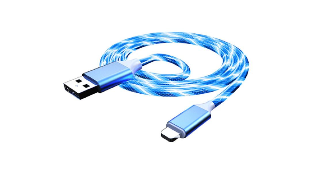 LED Glow Charging Cable,1M, 3.5mm OD, Aluminium Alloy Connector, Composite Copper, kleurrijk RGB licht, Wit/Blauw/Rood/Groen