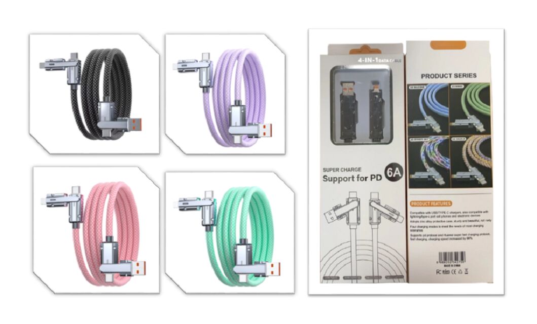 65W snellaadkabel, 48-braid nylon, zinklegering, LED-indicator, C-C 65W / C-L 27W, 4 kleuren - zwart, roze, groen, paars