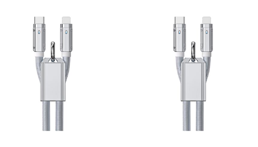 65W/27W Echte siliconen gebreide snelle oplaadkabel,C naar C / C naar bliksem,1m,Silver, Zink legering Shell, Ondersteunt PD & Data Sync