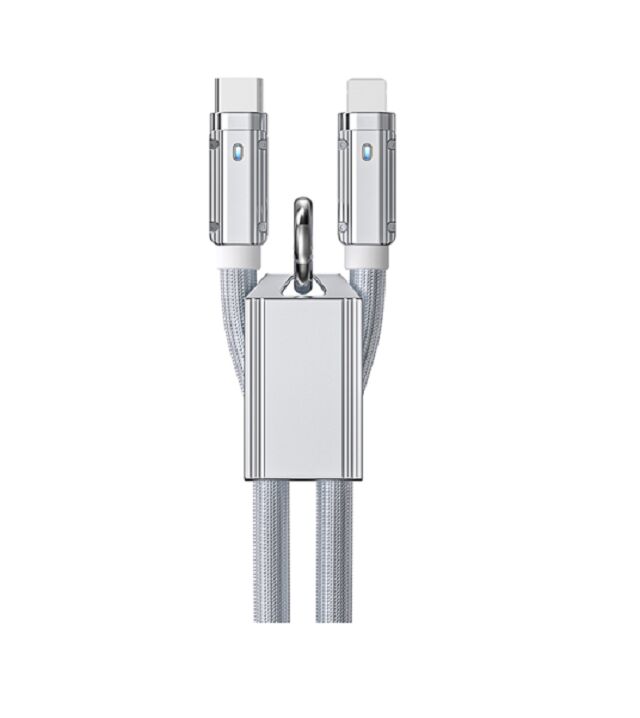 65W/27W Echte siliconen gebreide snelle oplaadkabel,C naar C / C naar bliksem,1m,Silver, Zink legering Shell, Ondersteunt PD & Data Sync