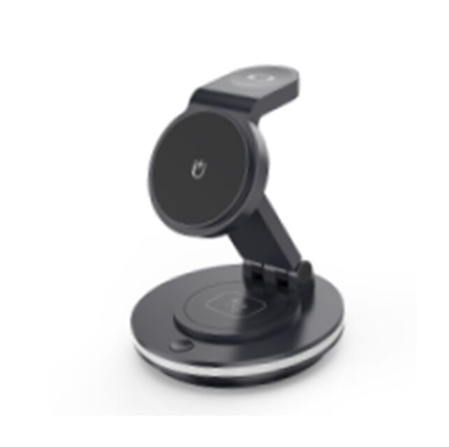 4-in-1 Draadloze Oplader, 15W Telefoon + 2.5W Horloge + 3W Oordopjes + LED Sfeerverlichting