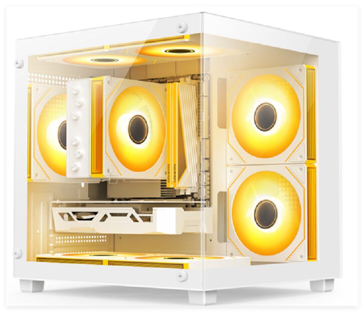 Compact glas PC-hoes, Micro-ATX/ITX, 240 mm waterkoeling, topstoffilter, wit/zwart