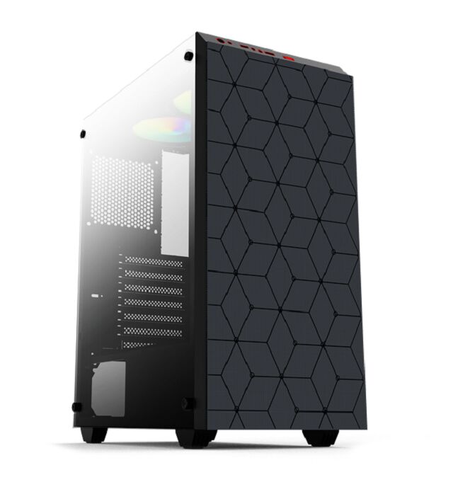 ATX Gaming PC-behuizing, gehard glazen zijkant, dubbele HDD/SSD, ondersteuning voor meerdere ventilatoren