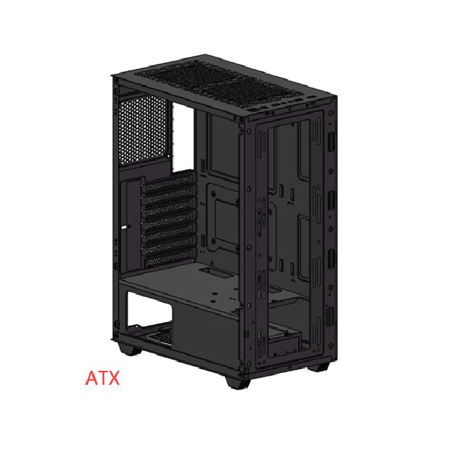 ATX Gaming PC-behuizing, gehard glazen zijkant, dubbele HDD/SSD, ondersteuning voor meerdere ventilatoren