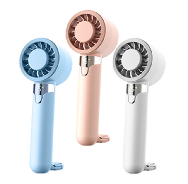 5-traps draagbare bureauventilator, Type-C, 2000mAh, digitaal display, ABS+aluminium, met haak