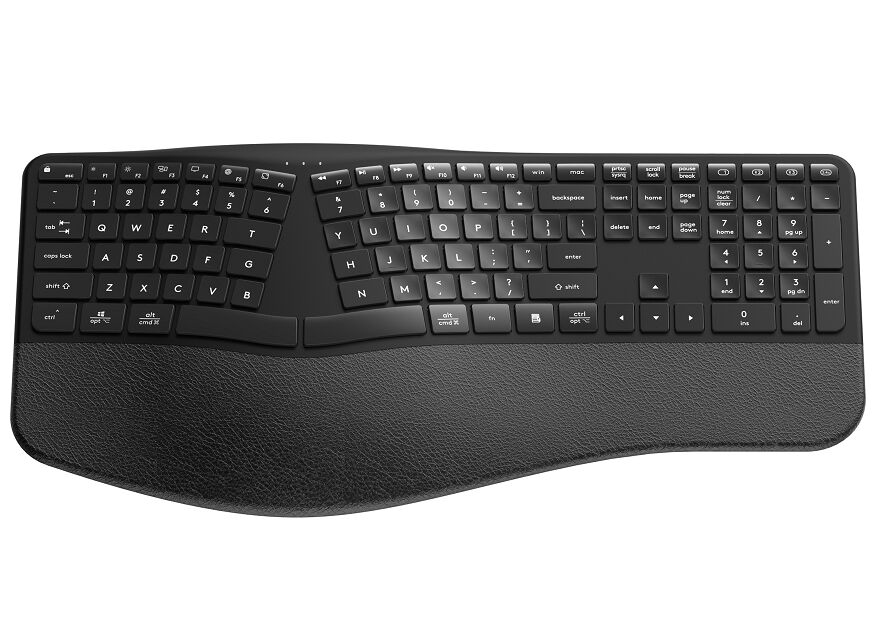 Dual-mode ergonomisch schaar-schakelaar toetsenbord met polsrest, stil typen