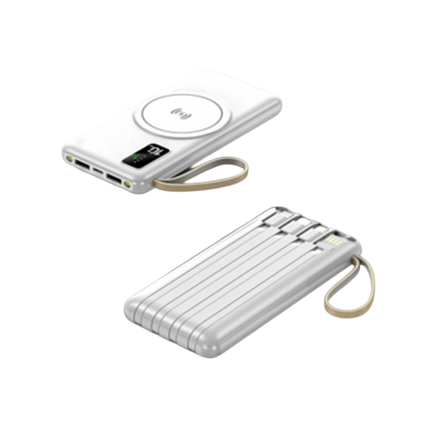 10000 mAh draadloze powerbank met 4 kabels, 3 kleuren