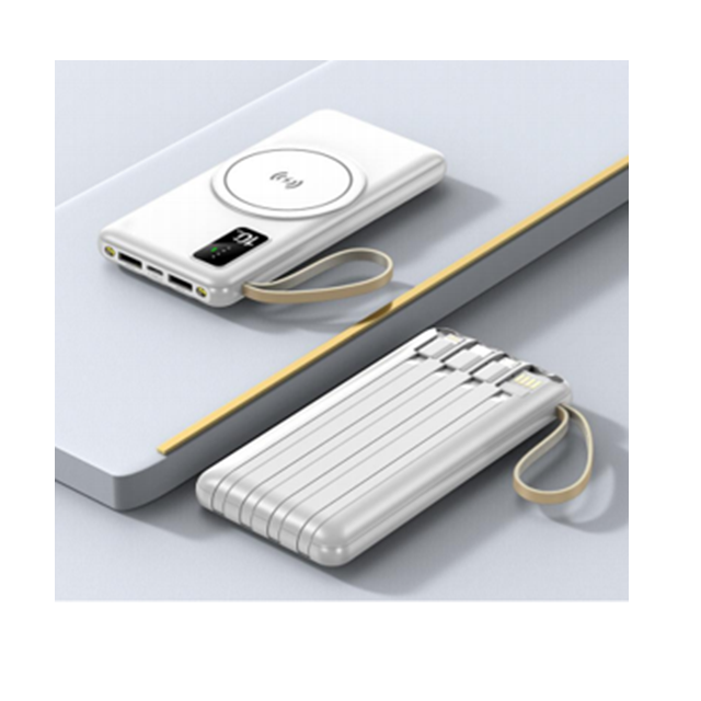 10000 mAh draadloze powerbank met 4 kabels, 3 kleuren