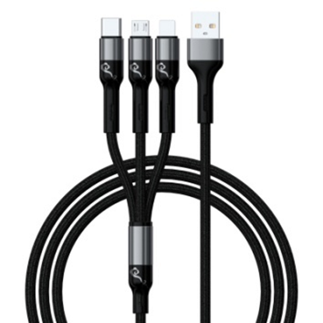 3-in-1 snel opladen gevlochten kabel (USB-A naar Lightning/Micro/Type-C), Aluminium schelp
