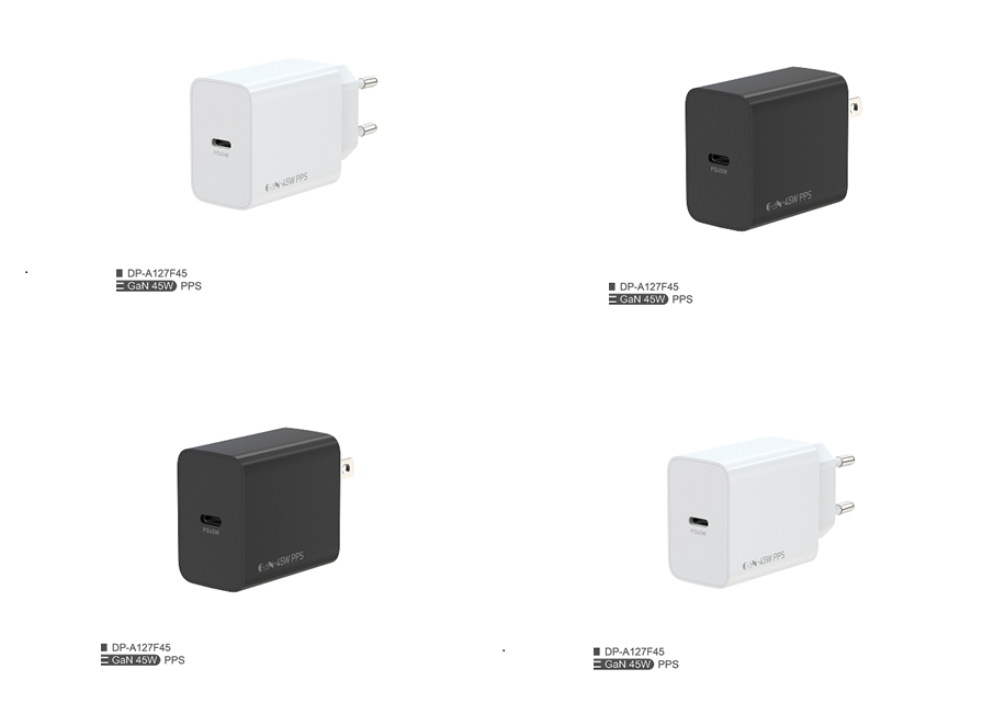 45W PD+QC snellader (EU-plug), zwart/wit, kleurdoos