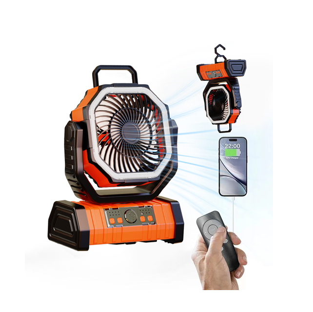 270 graden draaiende campingventilator 20.000 mAh batterij, 3-in-1 draagbaar, nachtlicht en powerbank