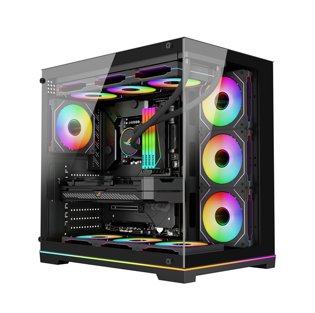 Full-Tower ATX pc-behuizing met gehard glas, 360 mm waterkoeling en 380 mm VGA-ondersteuning
