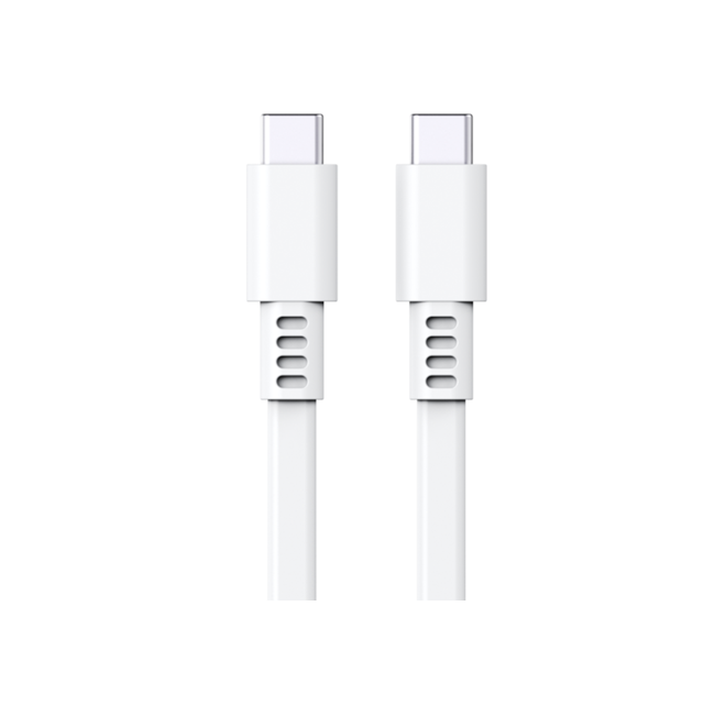 USB 2.0 siliconen vlakke snellaadkabel, type C tot C 3A/20V + 480Mbps gegevensoverdracht, 1M wit zacht buigvaste kabel