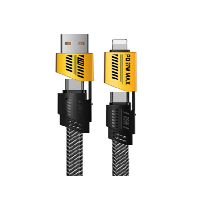 4-in-1 PD Fast Charge Nylon gebreide kabel 1M Zwarte kleur doos