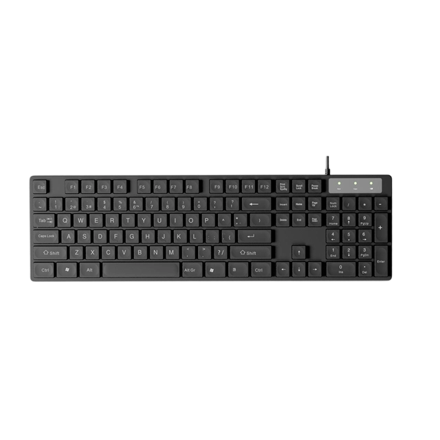 104-toets bedraad kantoor-toetsenbord, spatwater- en hittebestendig ABS, meertalige lay-outs, USB Plug-and-Play Full-Size Toetsenbord