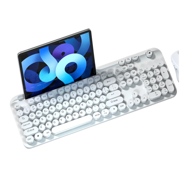 2.4G draadloos en Bluetooth toetsenbord. Type-C oplaadbaar. 500mAh batterij. Volume knop.